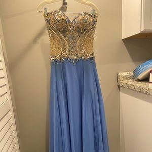 Alyce Beaded Periwinkle and Gold Prom Dress (size 2)